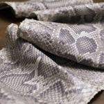 snakeskin rolled elegantly for an editorial shot on a wooden table